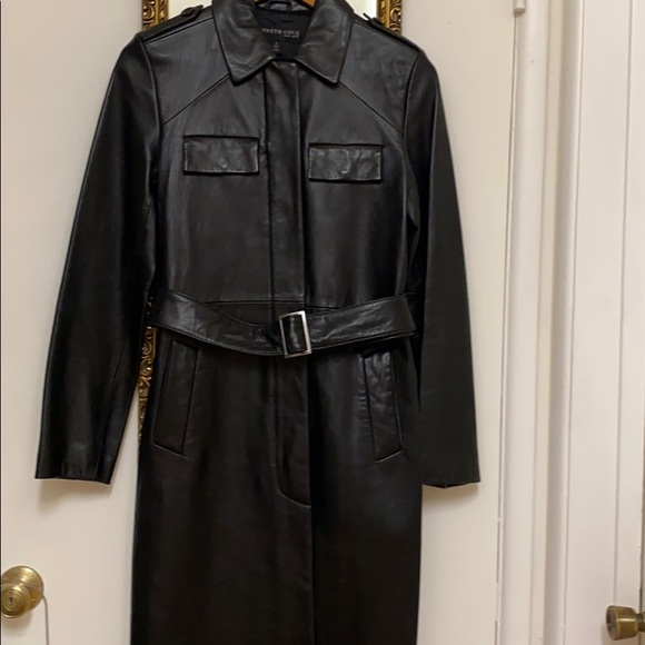 Kenneth Cole black leather zip up trench coat S - Picture 9 of 11